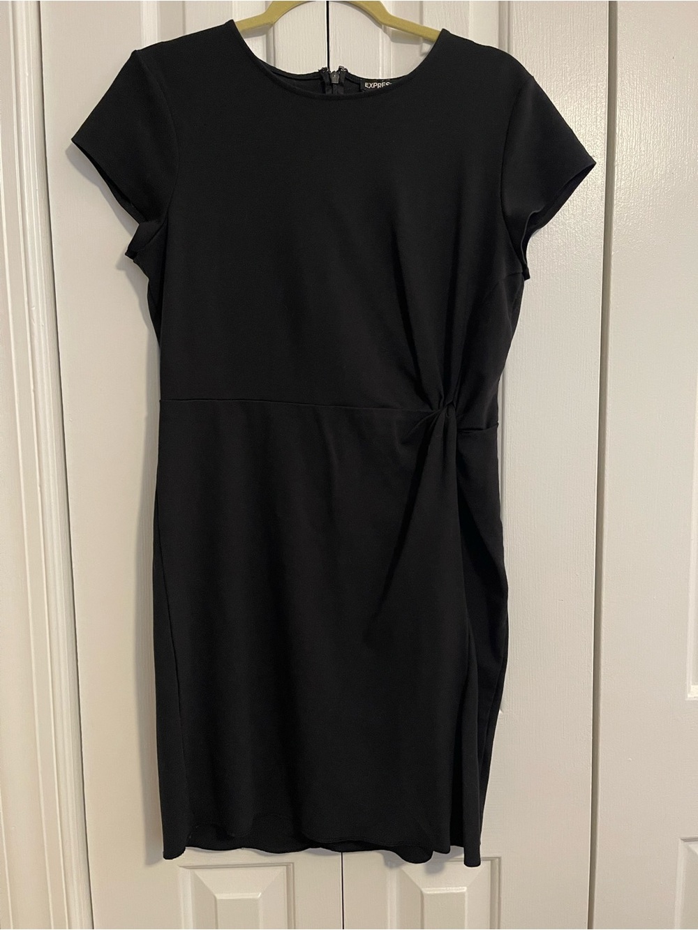 Express Black Cap-Sleeve Sheath Dress with Side Knot Detail